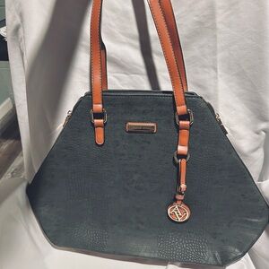 Adrienne Vittadini Leather Crocodile Embossed Convertible Laptop Carrier to Tote